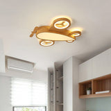 Whimsical Cartoon Aircraft LED Kids' Ceiling Light with Wood Grain Finish — Flush Mount