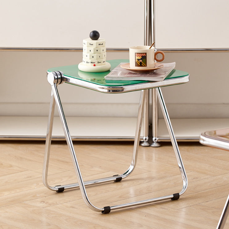 Sleek Contemporary Square End Table with Acrylic Metal Frame – Foldable for Living Room