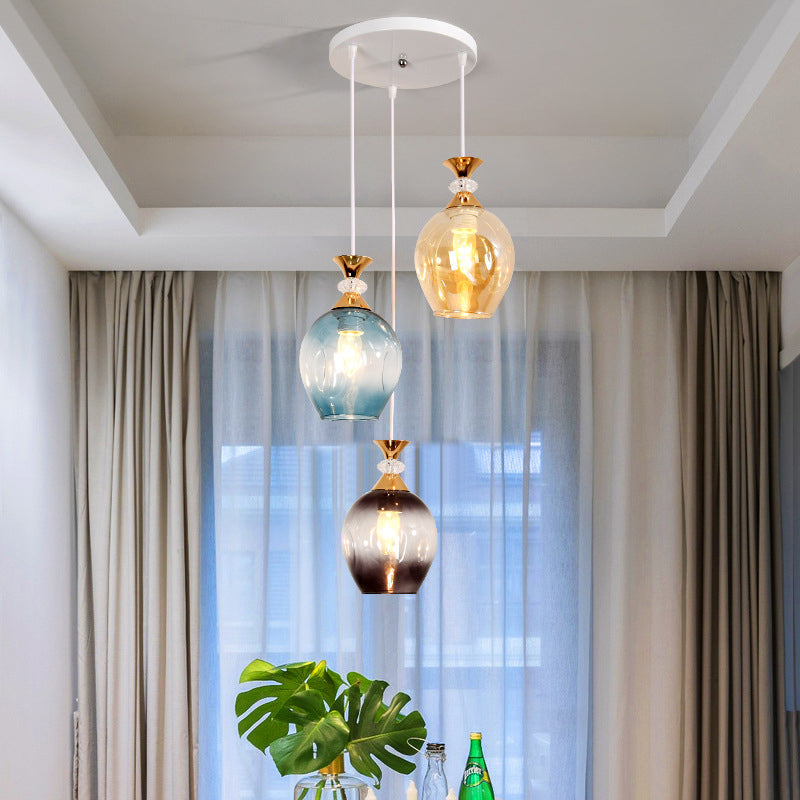 Nordic Gradient Glass Orb Chandelier - 3-Light Modern Pendant