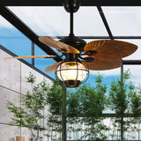 Traditional Rustic Lantern Ceiling Fan with Banana-Shaped Blades and Iron-and-Glass Light — 1-Light, Downrod Mount, Perfect for Living Rooms