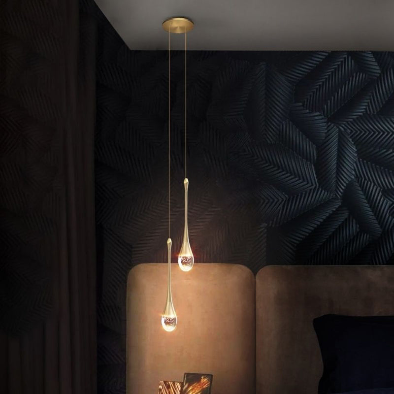 Contemporary Scandinavian Water-Drop Crystal LED Chandelier – Iron & Aluminum for Bedroom