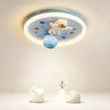 Whimsical Cartoon Space Astronaut Resin LED Flush Mount Ceiling Light