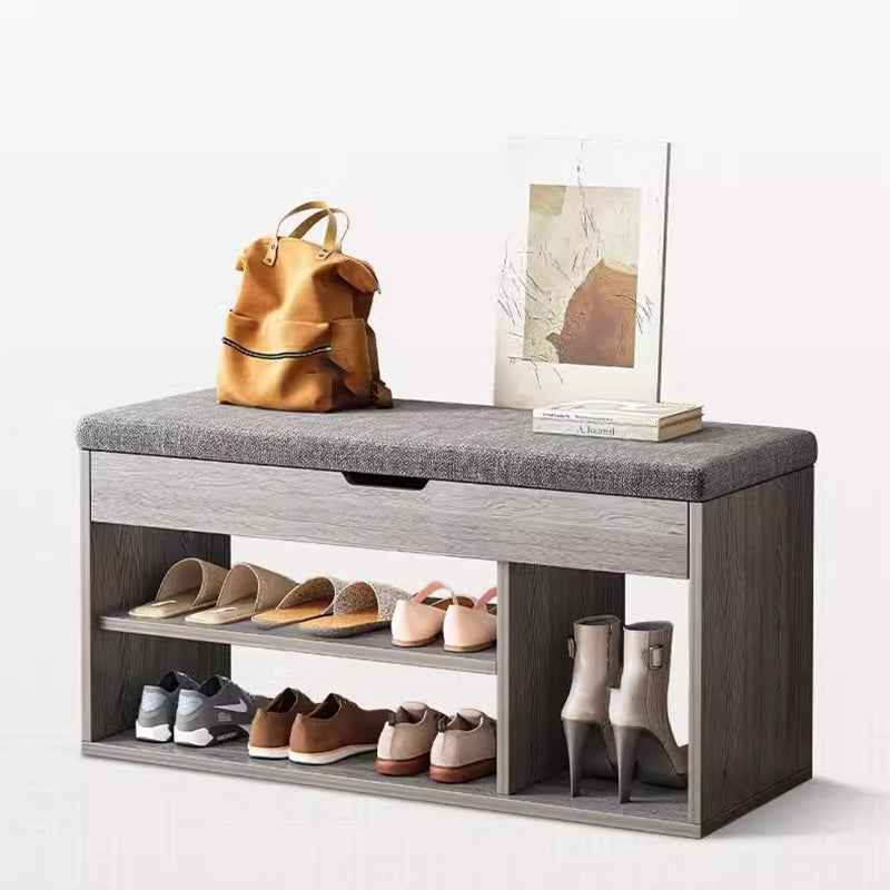 Modern Minimalist 3-Tier Shoe Storage Rack — Rectangular Design, Fabric & PU Leather Upholstery with Wood Frame for Entryways