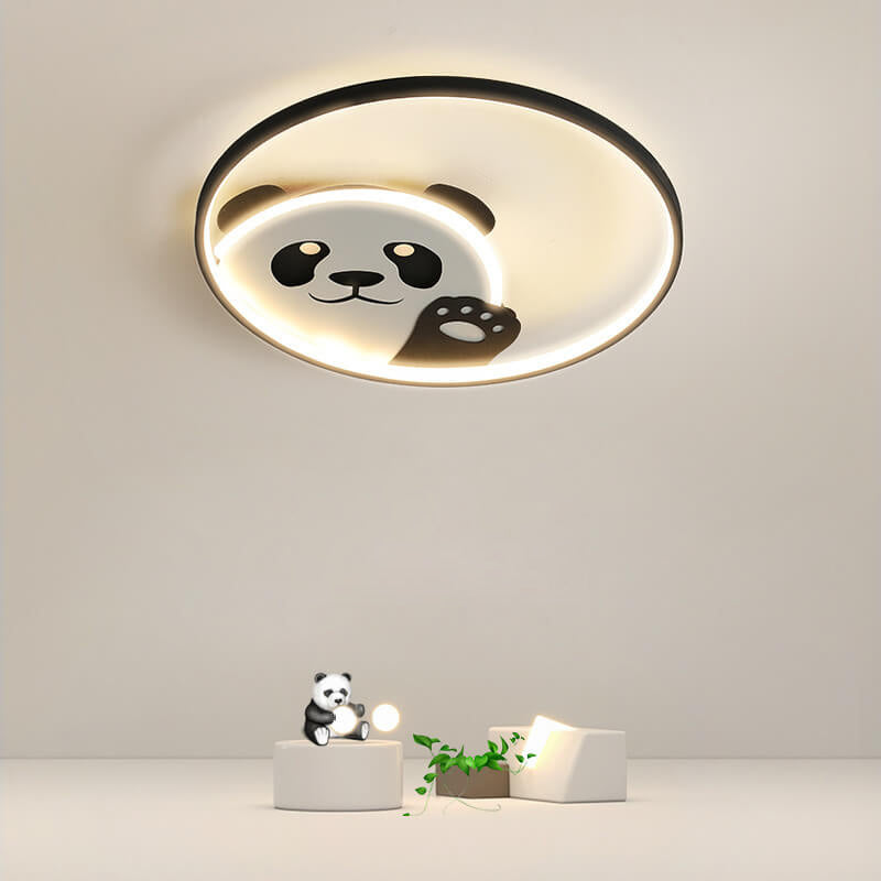 Adorable Cartoon Panda Round LED Flush Mount Ceiling Light