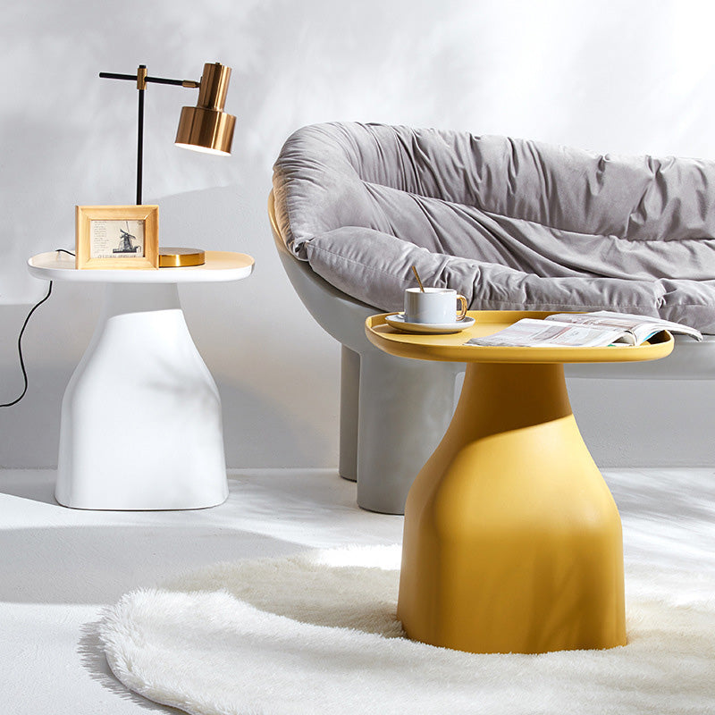 Modern Scandinavian Round Plastic Coffee Table with Sleek Column Base for Living Room