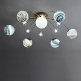 Contemporary Nordic Kids' Iron & Glass Globe Ceiling Light, 13-Light Semi-Flush Mount for Bedroom