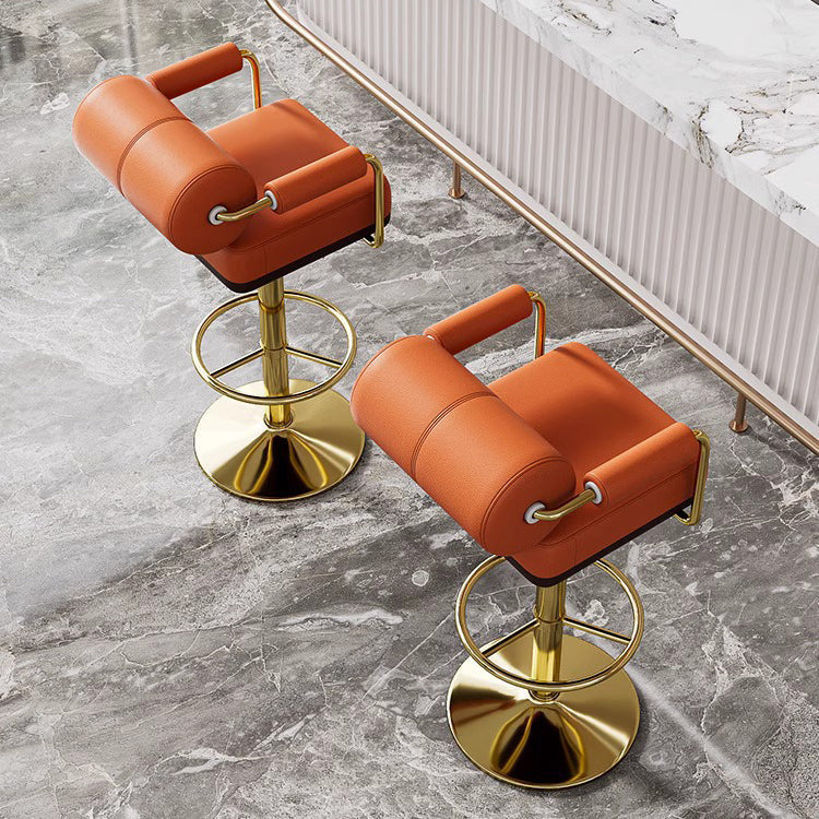 Luxurious Contemporary Faux Leather Upholstered Height-Adjustable Swivel Bar Stool with Armrests and Footrest for Dining Room