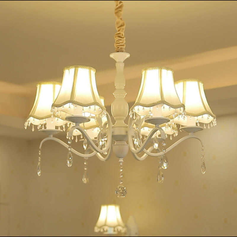 Elegant Modern Cone Iron Crystal Fabric Chandelier – 5/6/8-Light Options