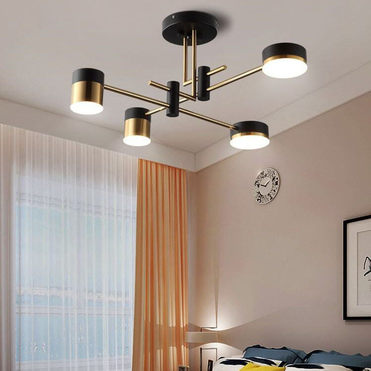 Sleek Modern Minimalist Black & Gold 4-8 Light Semi-Flush Mount Ceiling Light