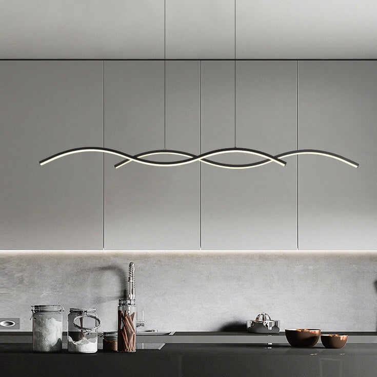 Nordic Minimalist Long-Strip Wave LED Island Light Chandelier – Sleek Modern Pendant Lighting