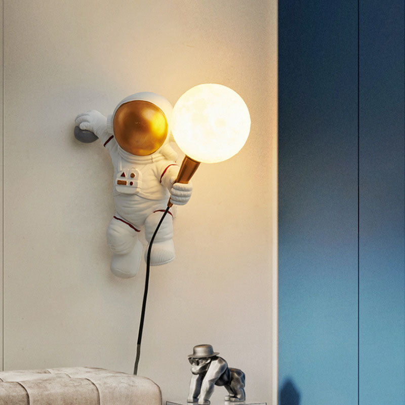 Creative Contemporary Cartoon Astronaut Wall Sconce - 1-Light Bedroom Lamp (Resin & ABS)