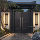 Traditional Chinese-Style Waterproof LED Outdoor Wall Sconce Lamp – Rectangular Stainless Steel Glass for Patio