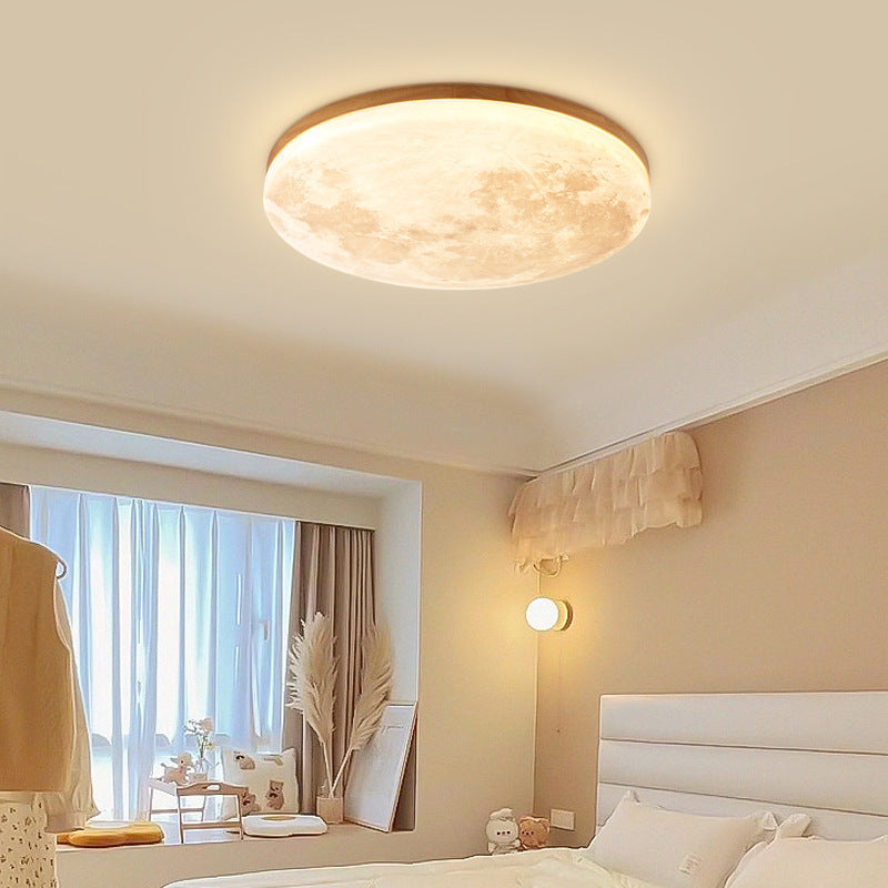 Nordic Minimalist Moon-Round LED Flush-Mount Ceiling Light with PVC Diffuser