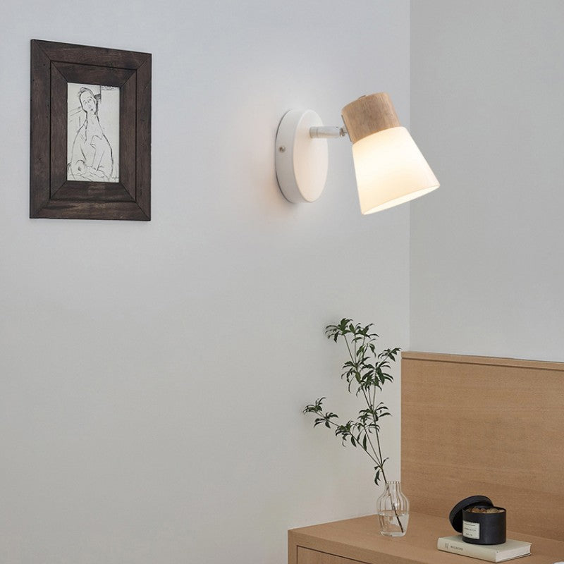 Modern Minimalist Horn-Accented Vanity Wall Sconce Lamp - Rubber Wood, Iron & Glass, One-Light