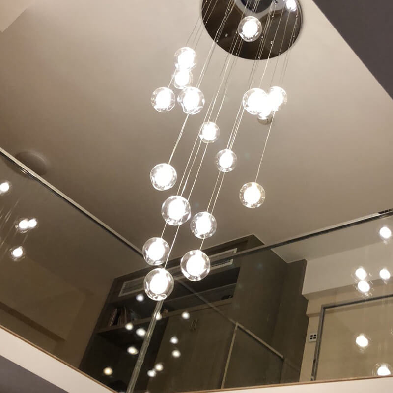 Luxurious Crystal Orb Staircase Chandelier with LED Ball Shade - Modern Loft Lighting
