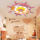 Whimsical Cartoon Sailboat LED Flush-Mount Ceiling Light with Helmsman Figure - Plastic Construction