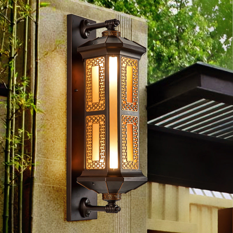 Traditional Chinese-Style Waterproof Aluminum Glass Cylinder Wall Sconce Lamp – 1/2 Light Outdoor Patio