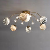 Contemporary Nordic Kids' Iron & Glass Globe Ceiling Light, 13-Light Semi-Flush Mount for Bedroom