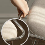 Modern Scandinavian Vanity Stool – Square, Cotton-Linen Upholstery, Stainless Steel Frame, Backless, for Bedroom
