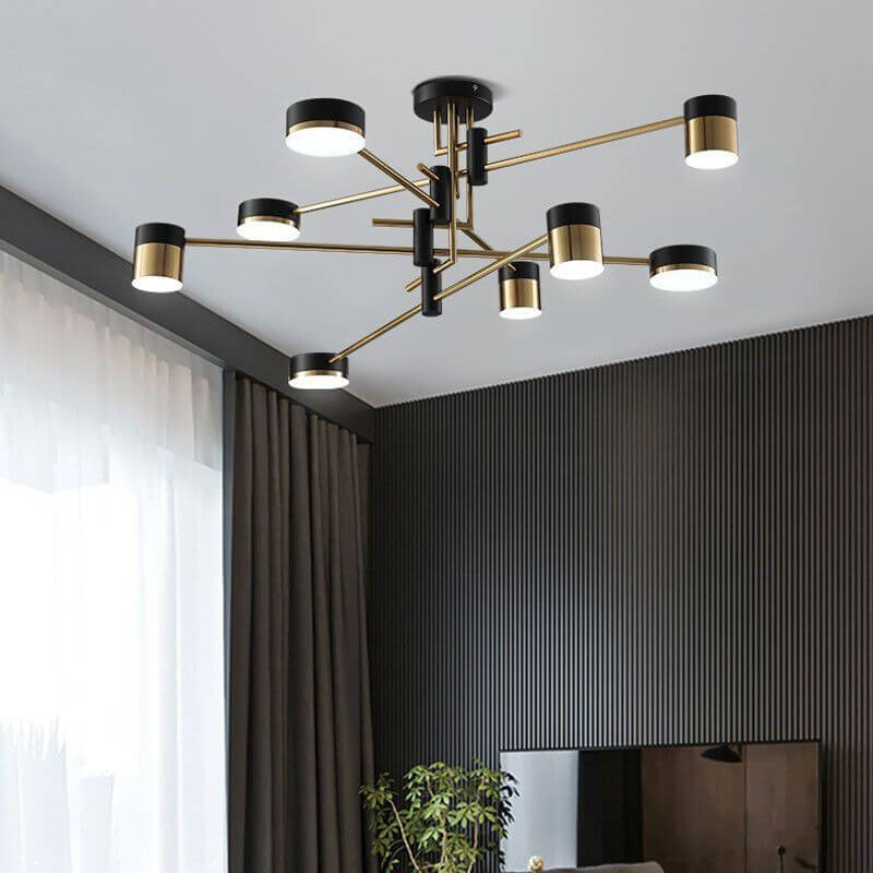 Sleek Modern Minimalist Black & Gold 4-8 Light Semi-Flush Mount Ceiling Light