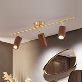 Nordic Minimalist Walnut Wood LED Track Spotlight — Linear Ceiling Light (1–4 Lights), Semi-Flush Mount