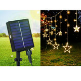 Solar-Powered LED Curtain Lights – Star & Moon Design, Outdoor Christmas String Lights for Patio, Garden and Camping