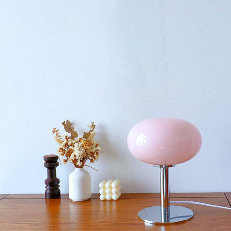 Elegant Nordic Vintage Cream Round Glass 1-Light Table Lamp
