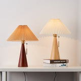 Japanese Minimalist Vintage Pleated Wood and Fabric LED Table Lamp