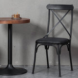 Contemporary Industrial PU Leather, Wood & Iron Dining Chair & Table Set with Square X-Back for Dining Room