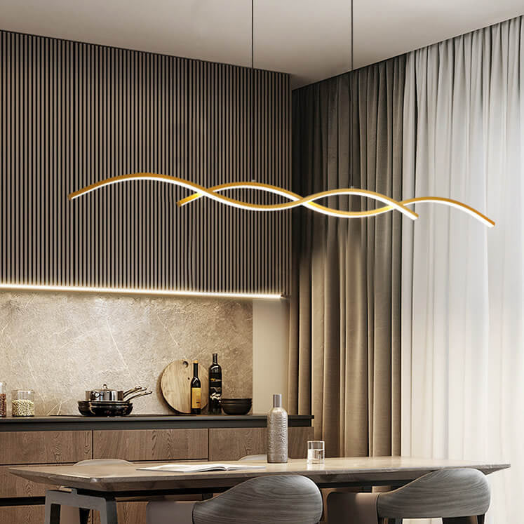 Nordic Minimalist Long-Strip Wave LED Island Light Chandelier – Sleek Modern Pendant Lighting