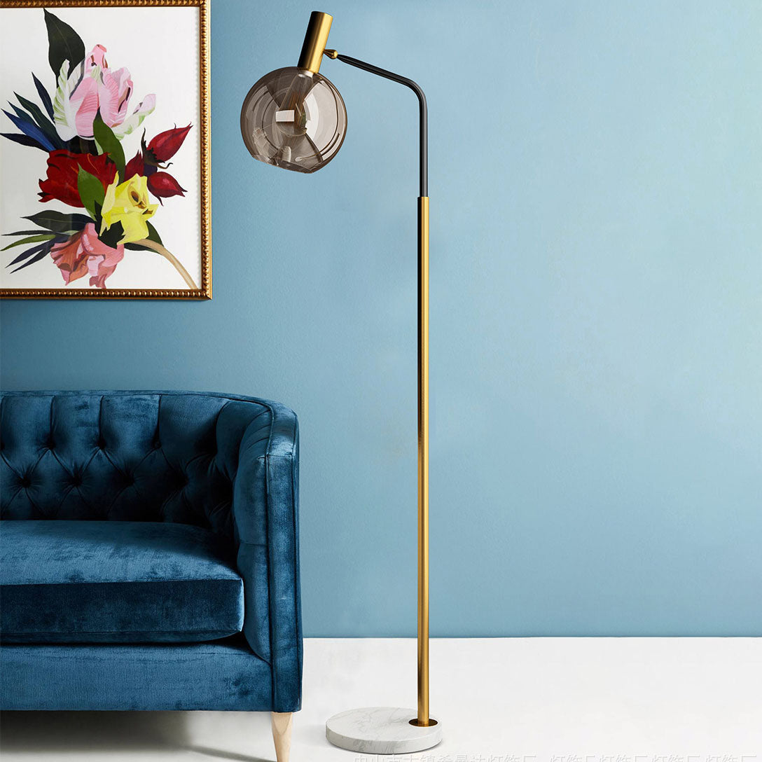 Nordic Minimalist Glass Dome Floor Lamp with Marble Base – 1-Light Standing Lamp