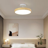 Elegant Japanese Wabi-Sabi Minimalist Wood-Grain Round LED Semi-Flush Mount Ceiling Light