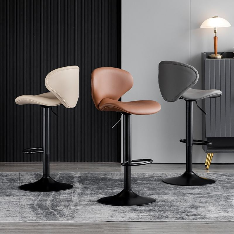 Contemporary Curved PU Leather Liftable Swivel Bar Stool with Backrest and Footrest for Dining Room