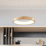 Japanese Minimalist Log-Circle Island LED Chandelier