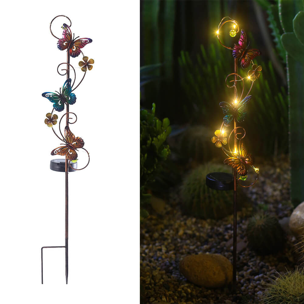 Solar Iron Garden Lights Set – Hummingbird, Butterfly & Dragonfly Lawn & Landscape Accent