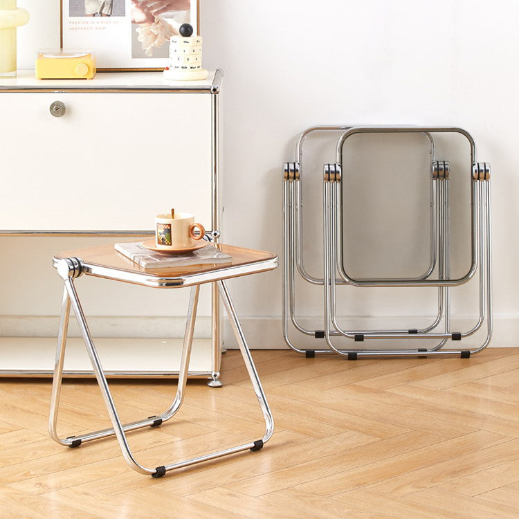 Sleek Contemporary Square End Table with Acrylic Metal Frame – Foldable for Living Room
