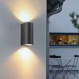 Sleek Modern Outdoor 2‑Light Wall Sconce with Glass Cylinder Shade — Waterproof Aluminum Lamp