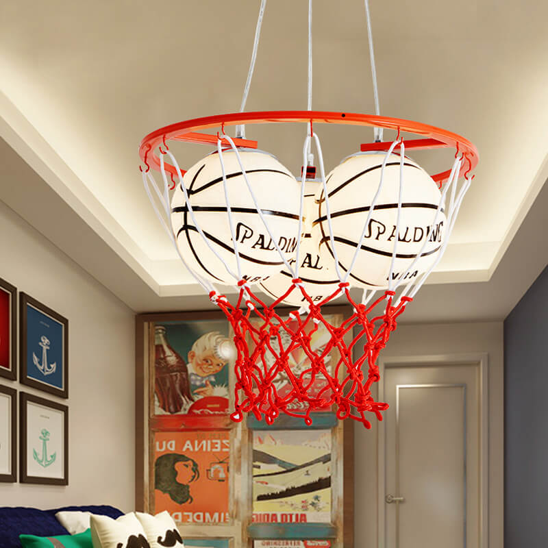 Whimsical Cartoon Basketball 3-Light Kids Ceiling Chandelier
