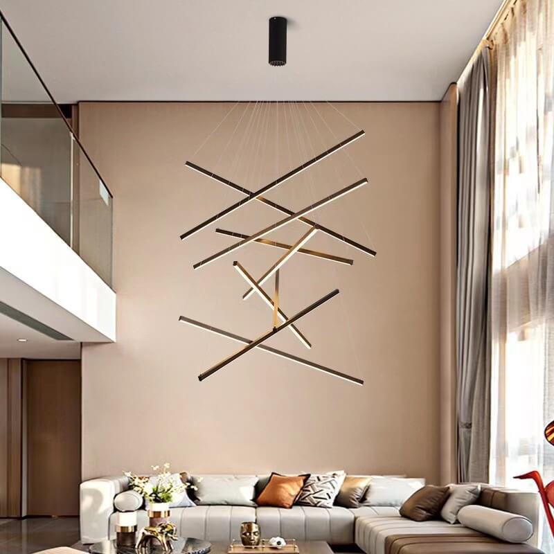 Nordic Luxury LED Chandelier in Iron & Aluminum with Geometric Line Design