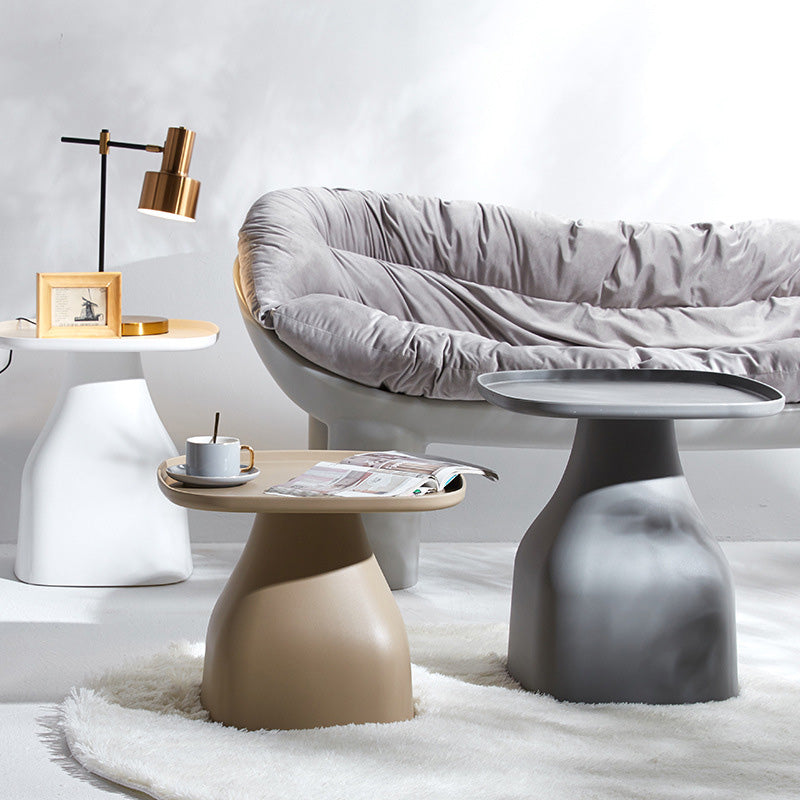 Modern Scandinavian Round Plastic Coffee Table with Sleek Column Base for Living Room