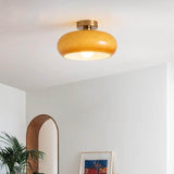 Modern Retro Round Solid-Color Glass Pendant Light with Electroplated Copper Finish — 1-Light, Pendant or Flush Mount