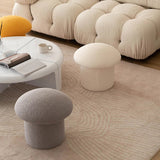 Modern Minimalist Mushroom-Cylinder Vanity Stool with Lambswool Upholstery and Wood Base for Bedroom