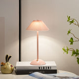 Modern Scandinavian Rechargeable Table Lamp – Iron Frame, Pleated Conical Fabric Shade, 1-Light, Perfect for Bedside