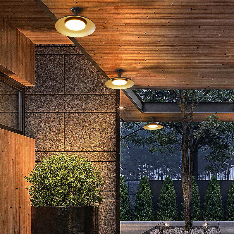 Contemporary Scandinavian Round Carbonized Steel 1-Light Semi-Flush Ceiling Light, Waterproof for Outdoor Patio