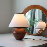 Japanese Wabi-Sabi Vintage Solid Wood Table Lamp with Fabric Shade, 1-Light