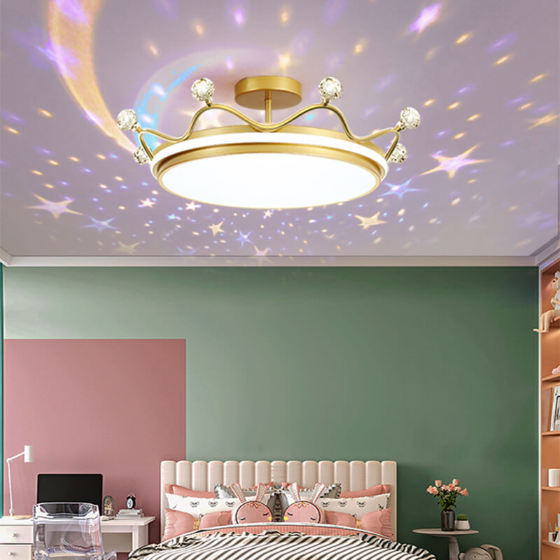 Modern Kids Crown LED Ceiling Light - Iron & Acrylic, Semi-Flush Mount For Bedroom