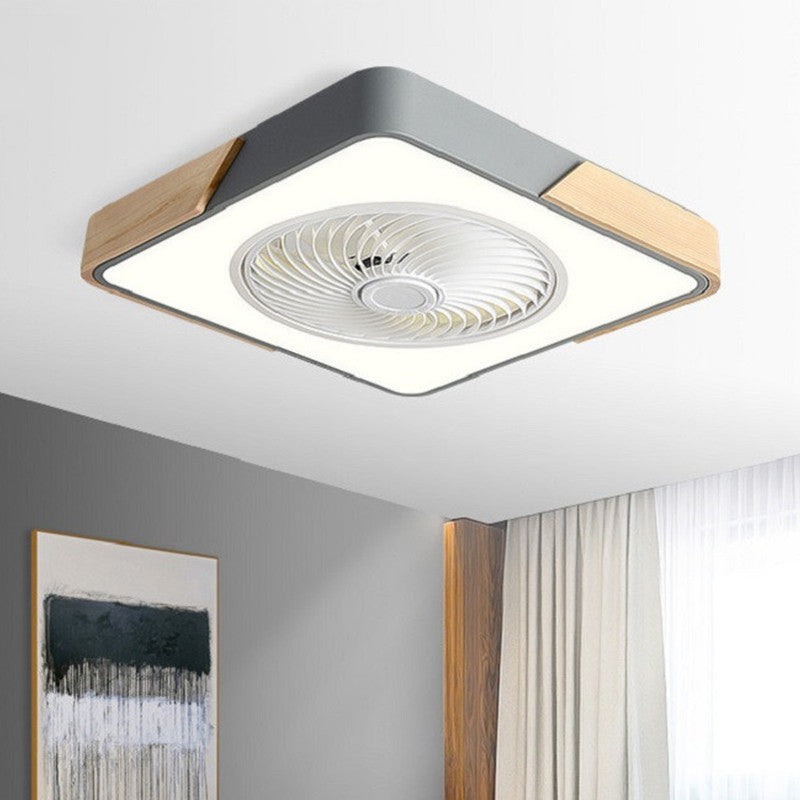 Nordic Macaron Square Wood LED Flush-Mount Ceiling Fan Light - Modern Minimalist Design