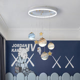 Modern Scandinavian Space Planet LED Kids Flush Mount Ceiling Light with Round Acrylic Glass Shade – Ideal for Bedroom
