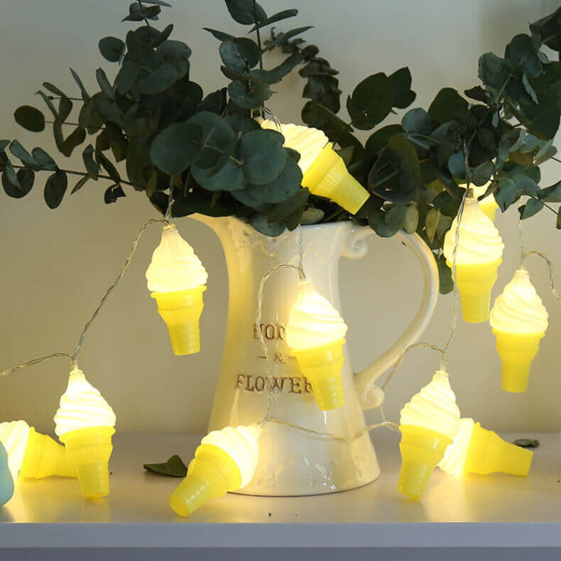 Modern Creative Ice Cream LED String Lights for Kids - USB-Powered Decoration