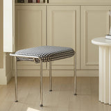 Modern Scandinavian Vanity Stool – Square, Cotton-Linen Upholstery, Stainless Steel Frame, Backless, for Bedroom
